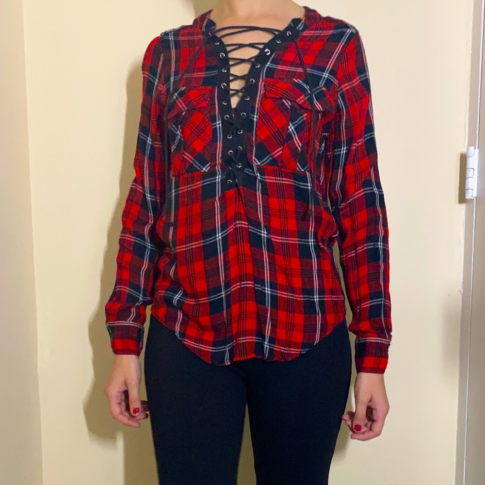 Express Plaid Lace-up Shirt